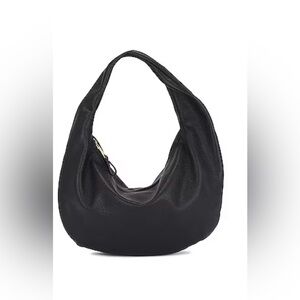 Flattered hobo shoulder bag black pebbled leather Revolve gold zipper